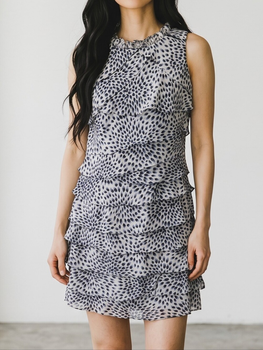 dressbarn White and Black Ruffle Tiered Mini Dress